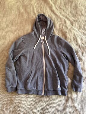 Marine Layer, large, Gray Full-Zip Hoodie with White Drawstrings.